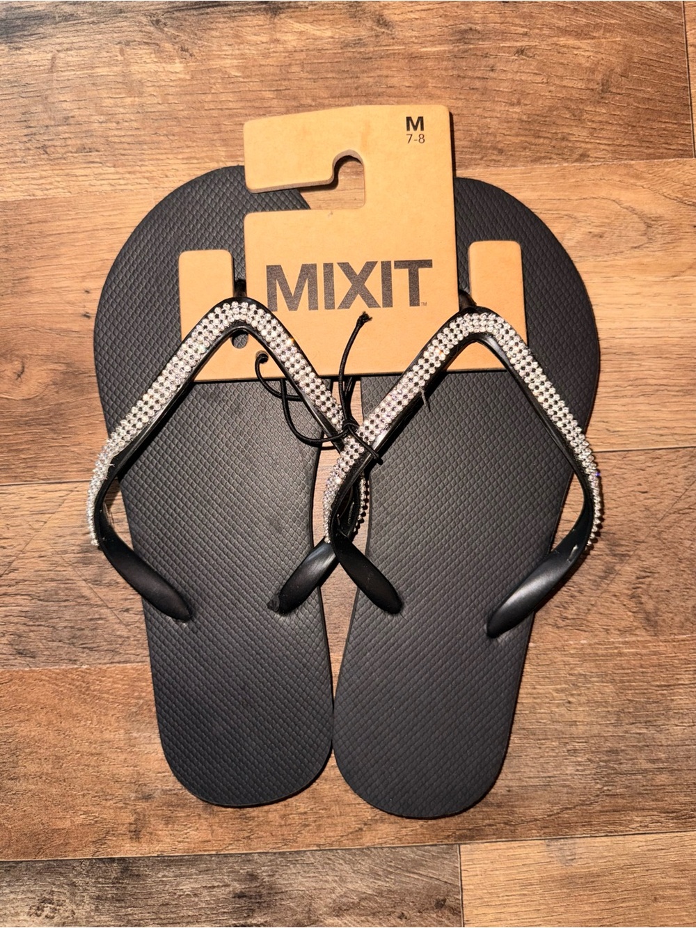 Mixit Black Flip Flops with Silver Rhinestone Straps